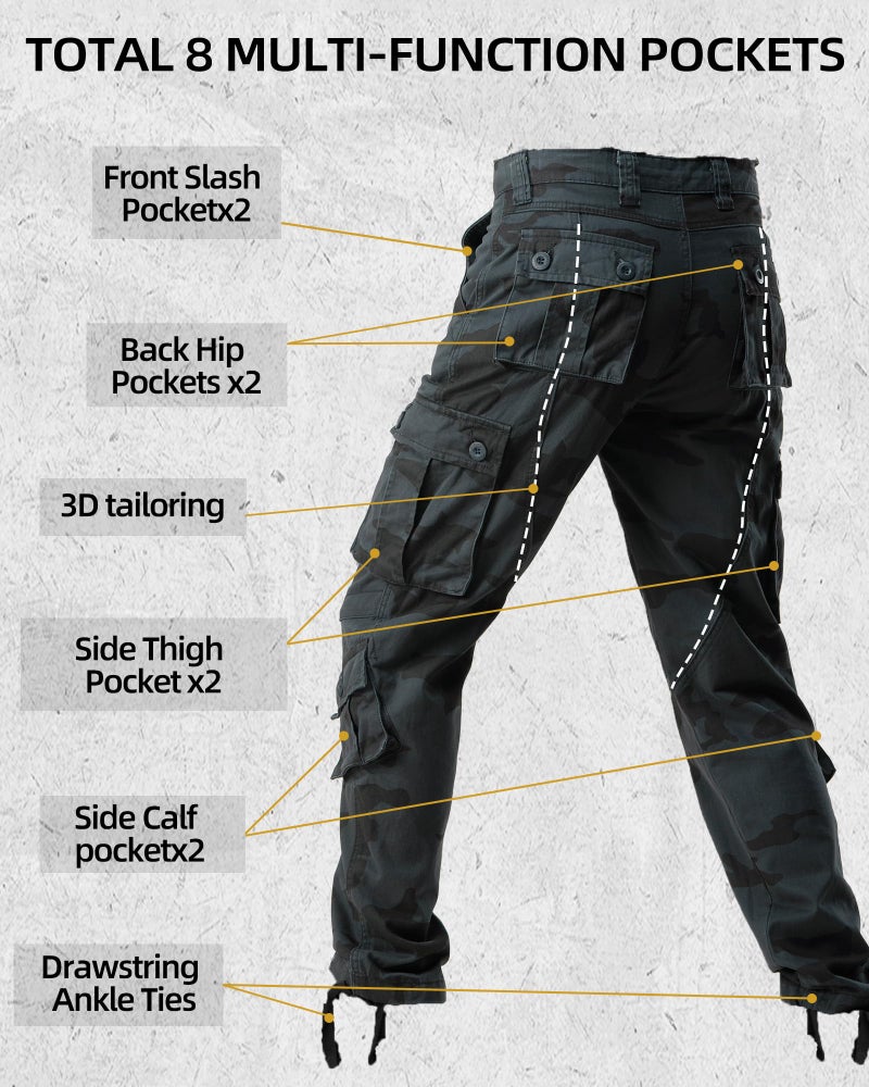 AKARMY Men's Camo Cargo Work Pants Cotton Military Army Casual Tactical Wild Combat Pants with 8 Pockets E 30x32 - Image 4